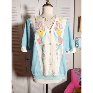 Teddi Blouse Size XL Vintage 70's Floral Pastel Cottagecore Coquette Top